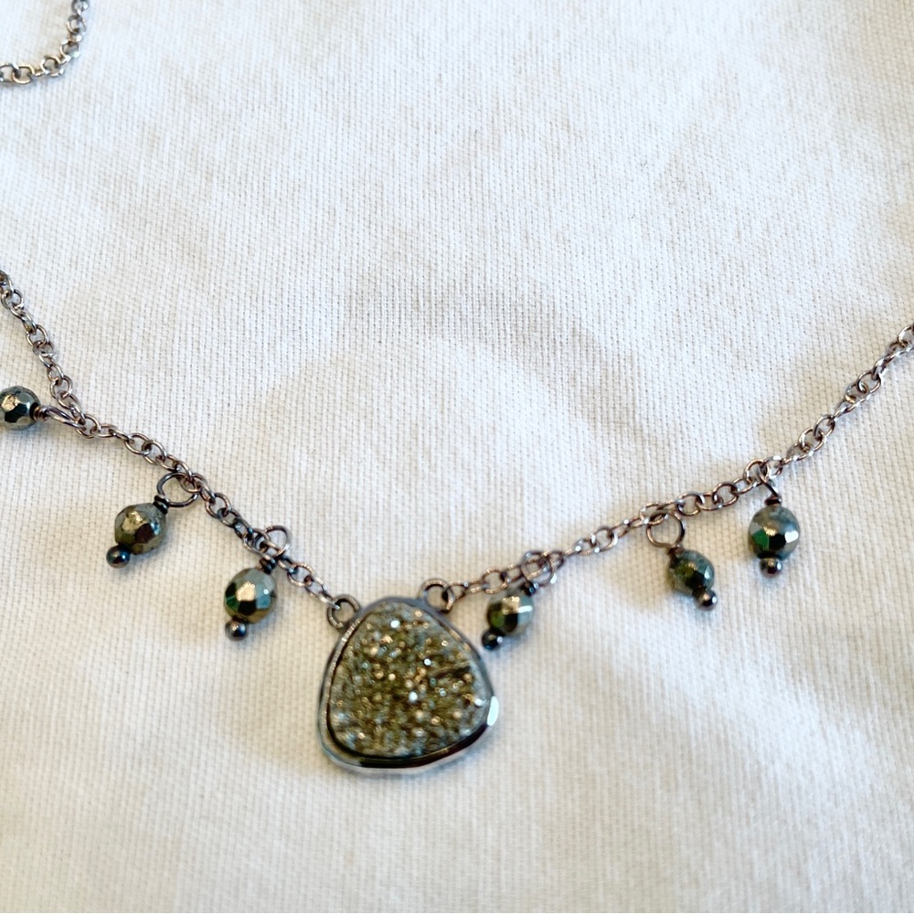 ** 2 For 30$ -- Silver Necklace with Greenish Stone